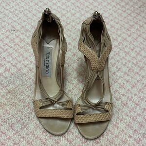 Jimmy Choo Beige Snakeskin Strappy Heels